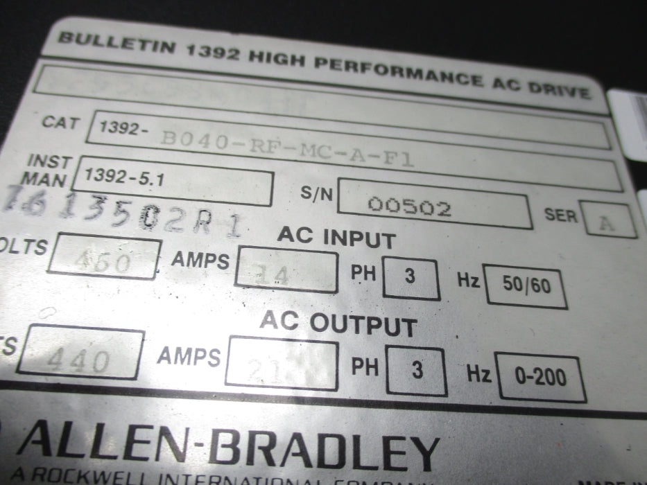 ALLEN BRADLEY 1392-B040-RF-MC-A-F1 SER. A REMAN