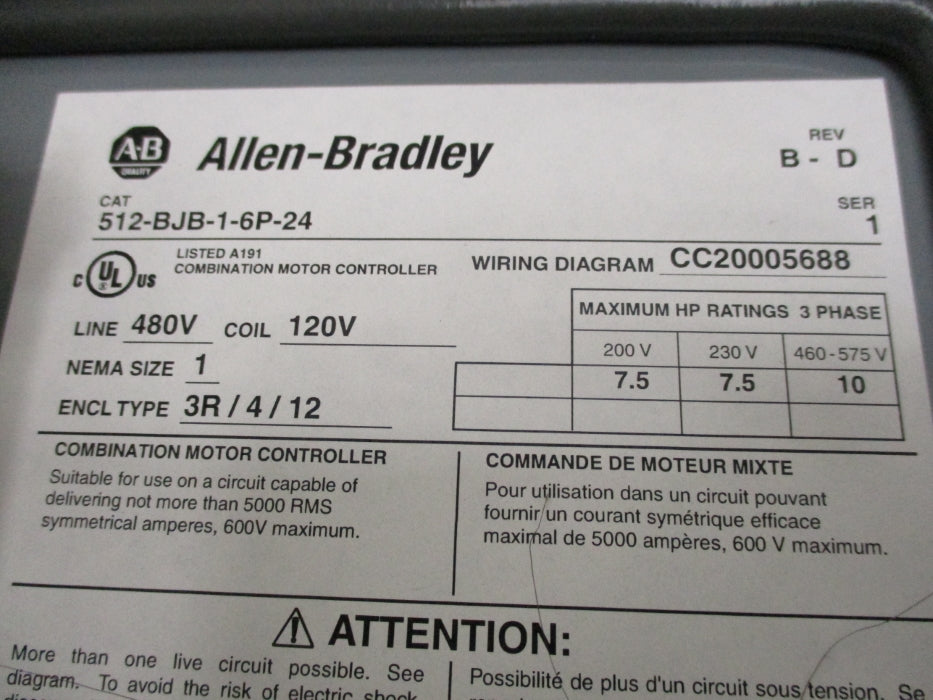 INDUSTRIAL SPARE PART 512-BJB-1-6P-24 SER. 1 NSMP