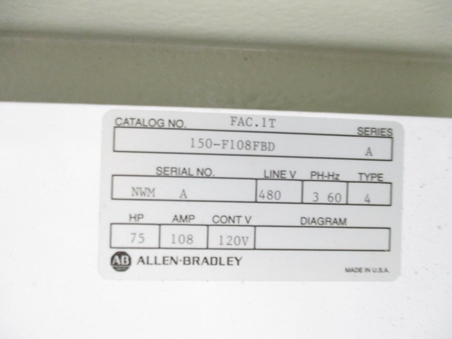 ALLEN BRADLEY 150-F108FBD SER. A 108A NSNP