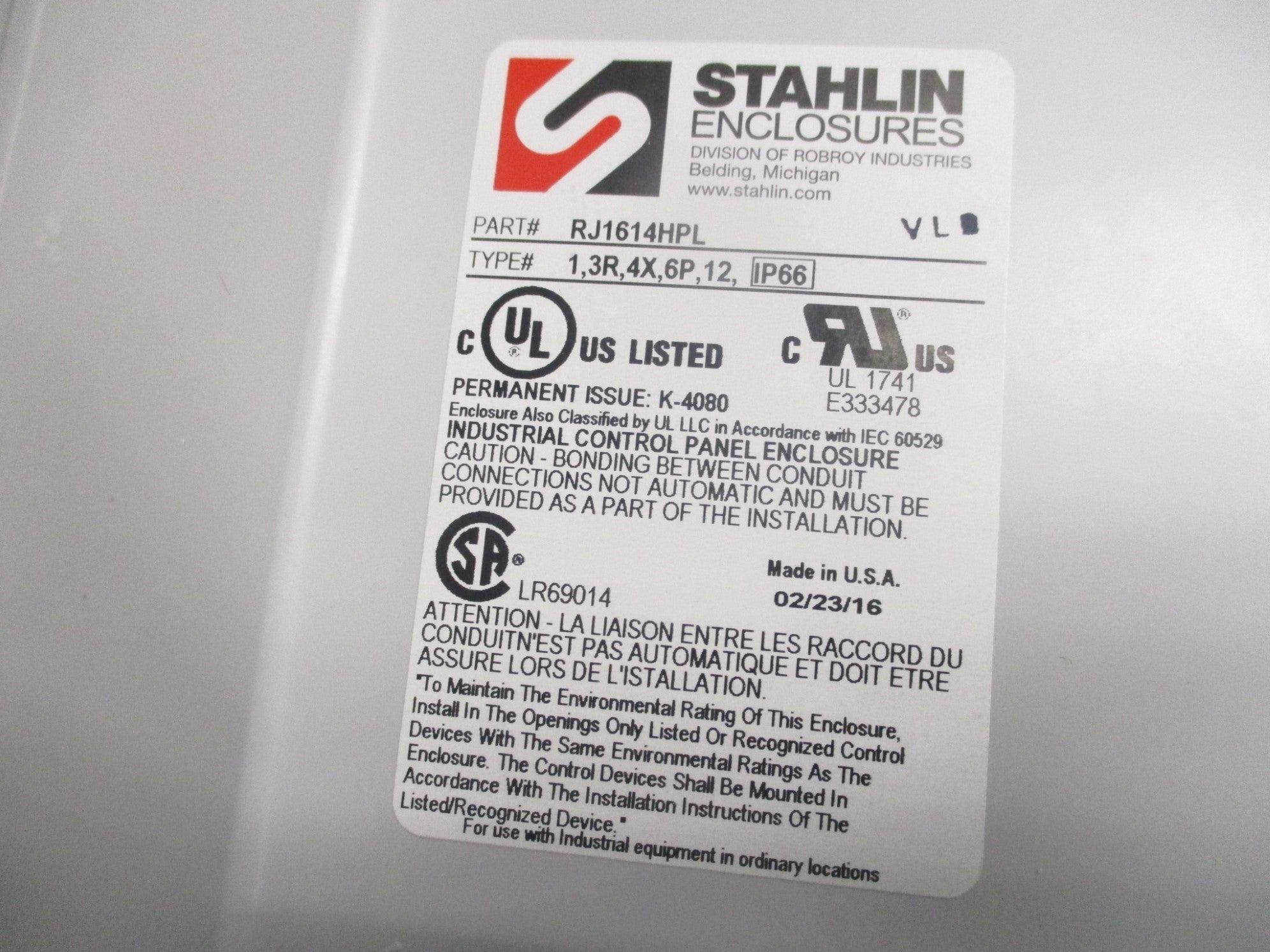STAHLIN RJ1614HPL NSNP
