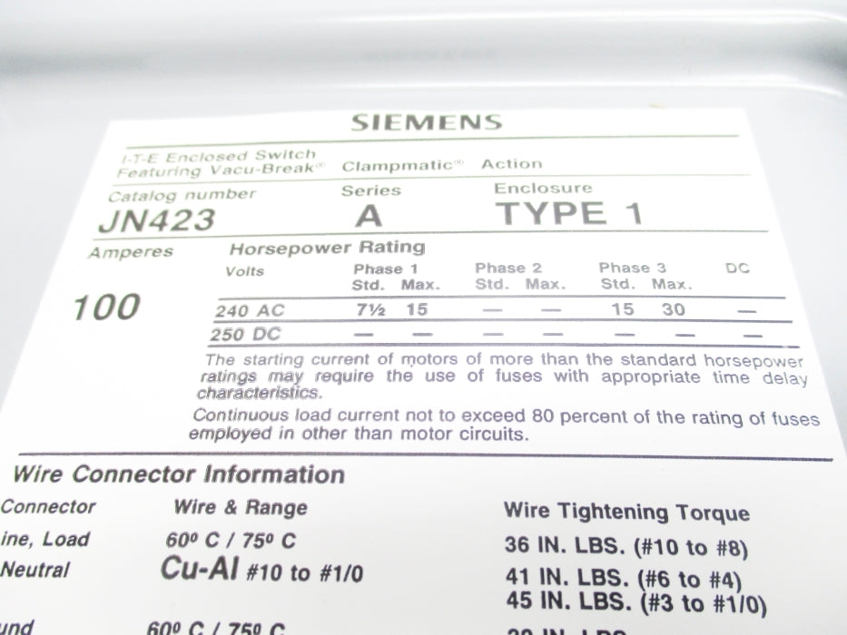 SIEMENS JN423 SER. A NSMP