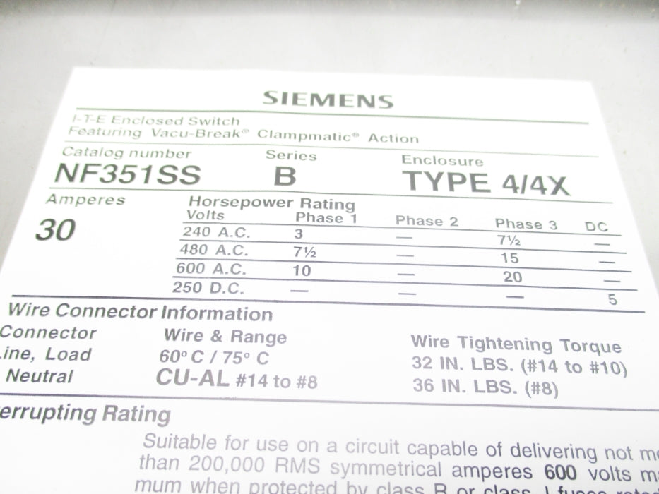 SIEMENS NF351SS SER. B NSMP
