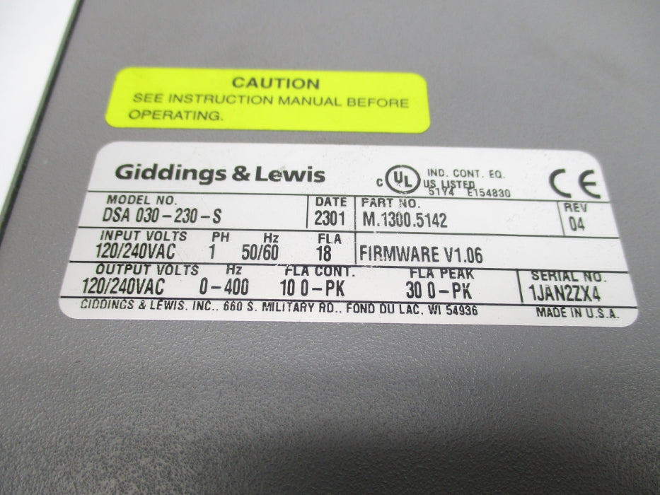 GIDDINGS&LEWIS DSA030-230-S M.1300.5142 UNMP