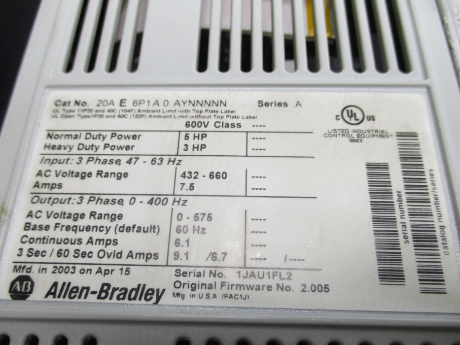 INDUSTRIAL SPARE PART 20AE6P1A0AYNNNNN SER. A F/W: 2.005 UNMP