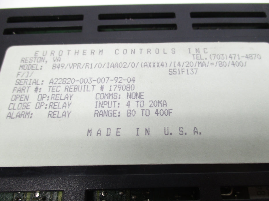 EUROTHERM CONTROLS 849/VPR/R1/0/IAA02/0/(AXXX4)/[4/20/MA/=/80/400/F/J/ NSMP