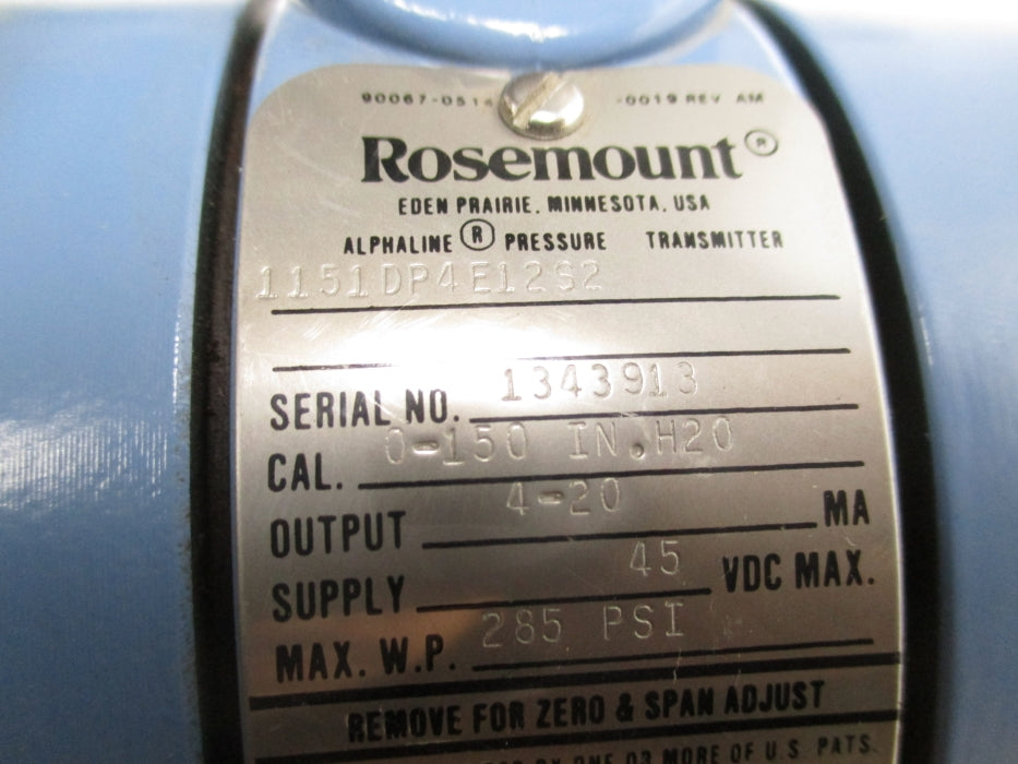ROSEMOUNT 1151DP4E12S2 285PSI NSNP