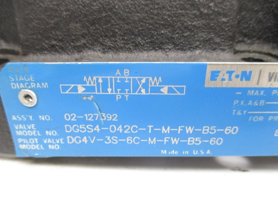 VICKERS DG5S4-042C-T-M-FW-B5-60 02-127392 110V/50HZ-120V/60HZ 1450-5000PSI UNMP