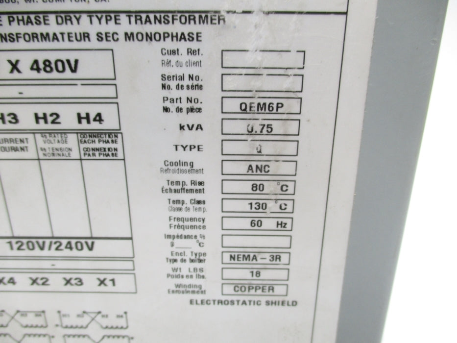 HAMMOND QEM6P .75KVA NSNP