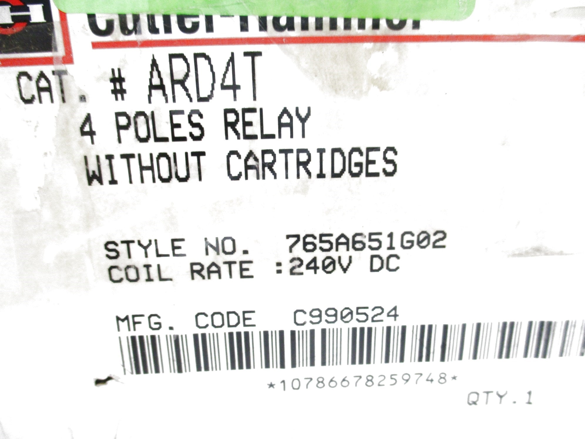 CUTLER HAMMER ARD4T 240VDC (AS PICTURED) NSMP