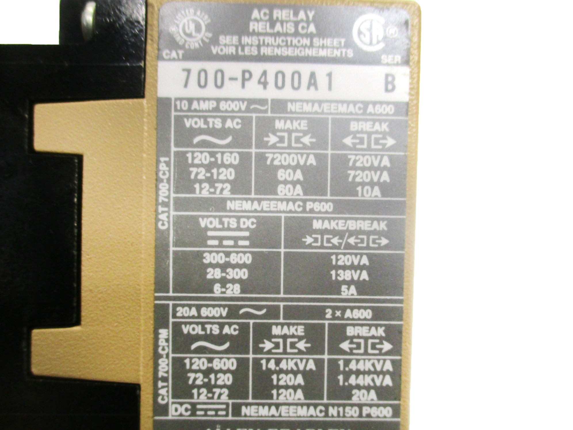 ALLEN BRADLEY 700-P400A1 SER. B 115-120V (BK/GR) NSMP