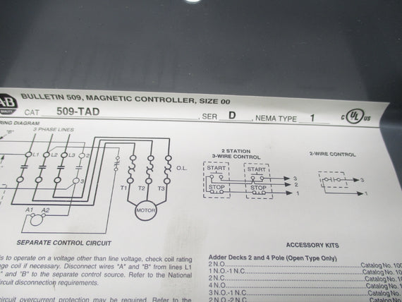 ALLEN BRADLEY 509-TAD SER. D 500-TO 500-TOD930 NSNP