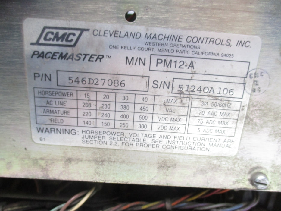 CLEVELAND MACHINE CONTROLS PM12-A 546D27086 UNMP
