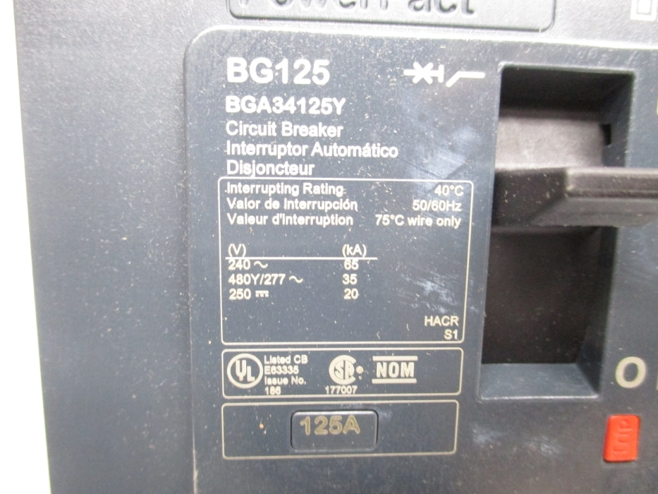 SQUARE D BGA34125Y 125A 277V NSMP