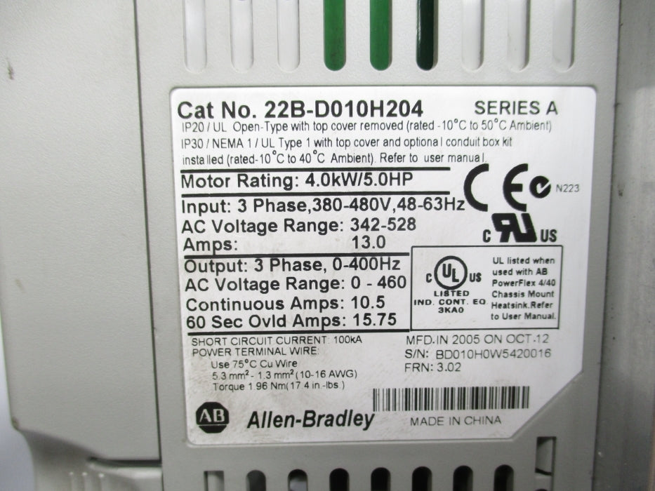 ALLEN BRADLEY 22B-D010H204 SER. A F/W 3.02 UNMP
