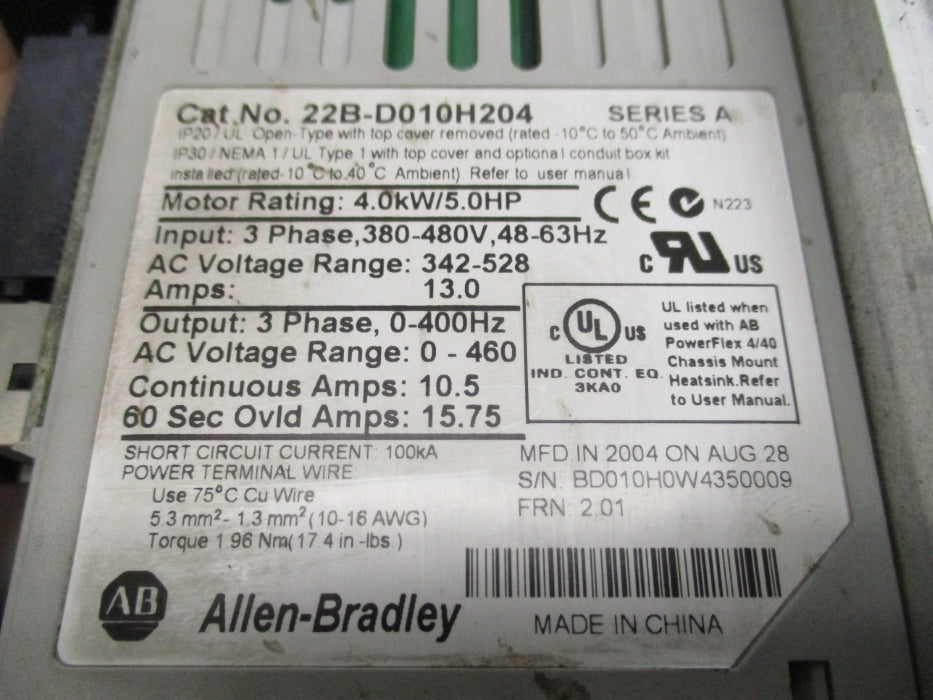ALLEN BRADLEY 22B-D010H204 SER. A F/W 2.01 UNMP