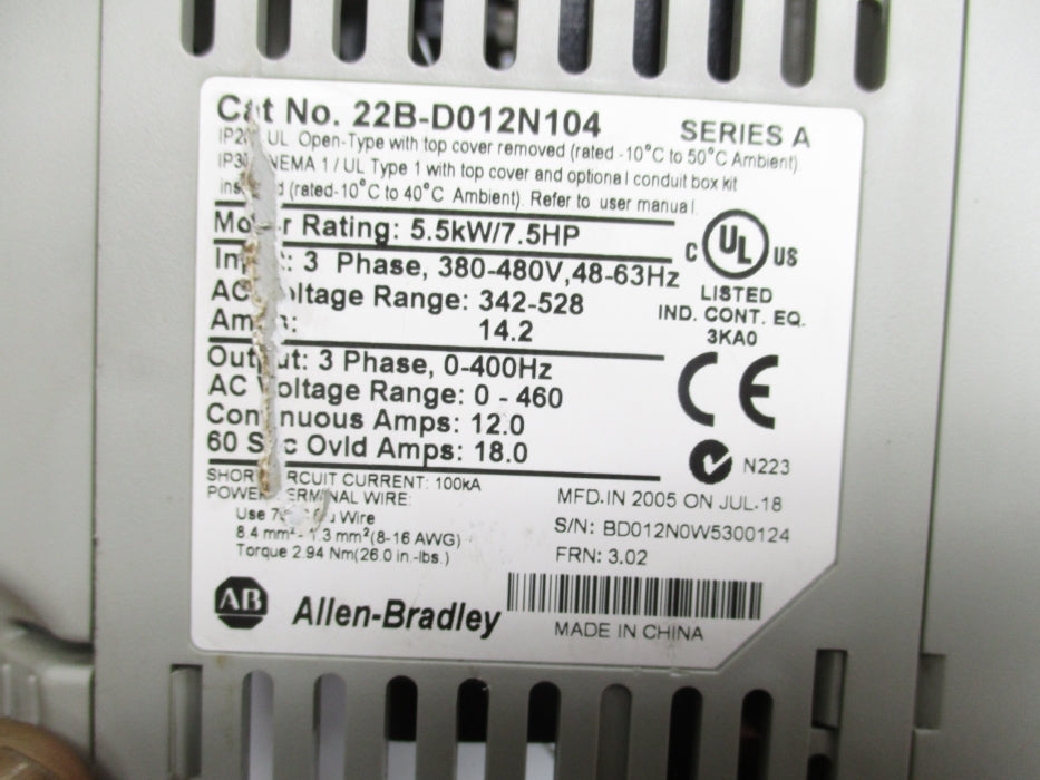 INDUSTRIAL SPARE PART 22B-D012N104 SER. A F/W 3.02 NSNP