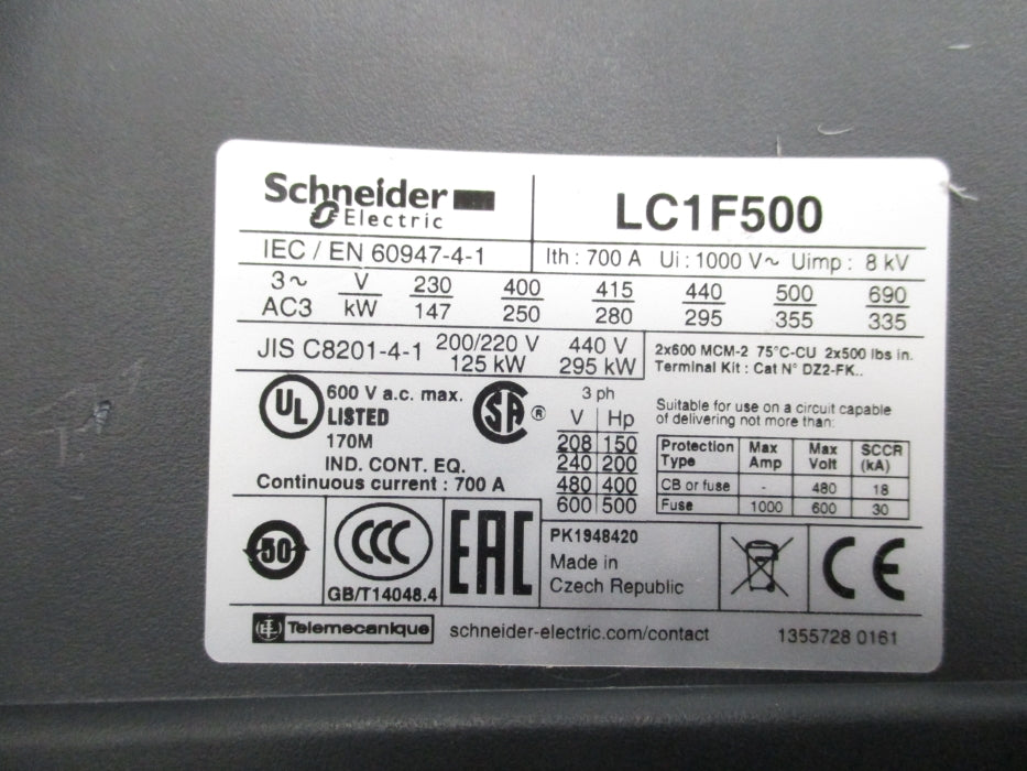 SCHNEIDER ELECTRIC LC1F500F7 110/120V NUPI