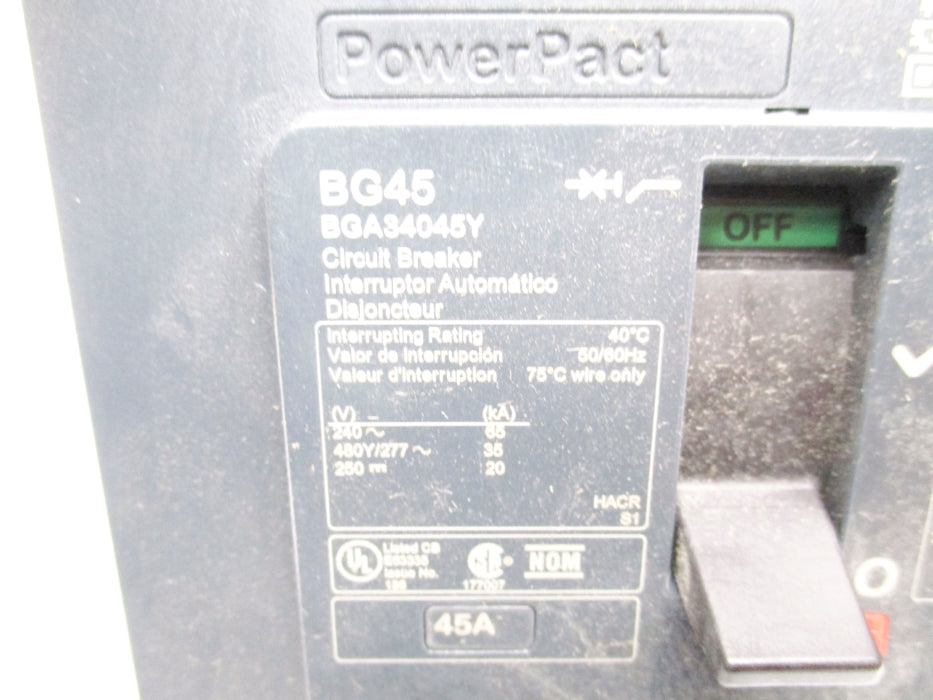 SQUARE D BGA34045Y 277V 45A NSNP