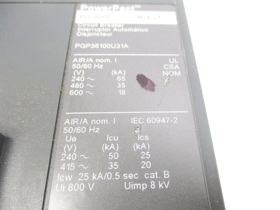 SQUARE D PGP36100U31A 600V 1000A NSNP