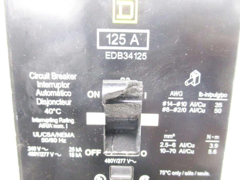 SQUARE D EDB34125 125A 277V (AS PICTURED) NSNP