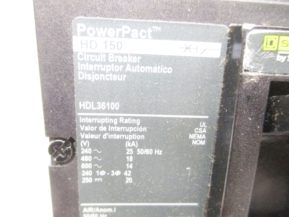 SQUARE D HDL36100 100A 600V UNMP
