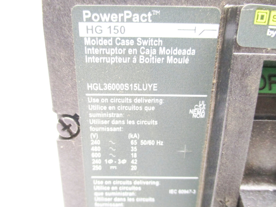 SQUARE D HGL36000S15LUYE 600V 150A UNMP