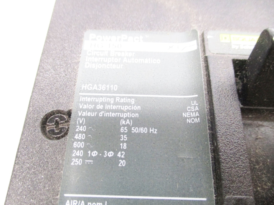 SQUARE D HGA36110 110A 600V NSNP