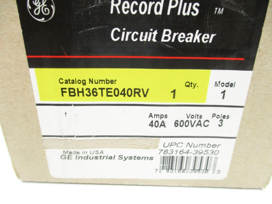 GENERAL ELECTRIC FBH36TE040RV 40A 600VAC NSMP