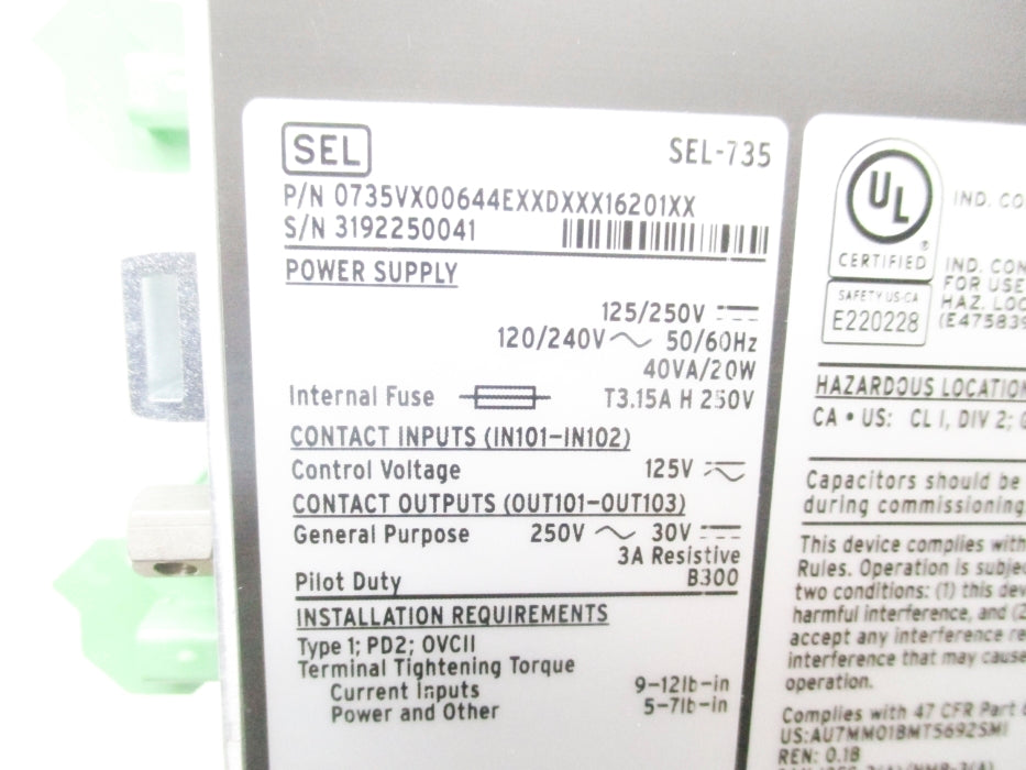 SEL SEL-735 0735VX00644EXXDXXX16201XX NSMP