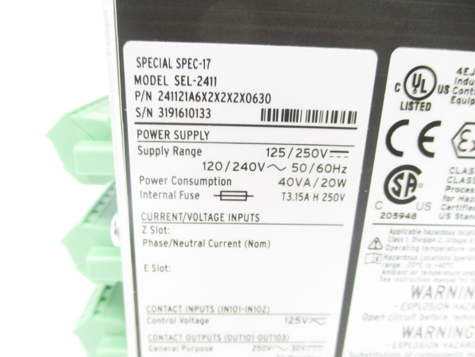 SEL SEL-2411 241121A6X2X2X2X0630 3.15A NSMP