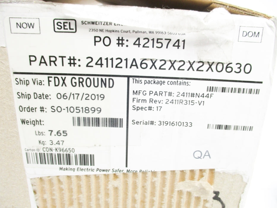 SEL SEL-2411 241121A6X2X2X2X0630 3.15A NSMP