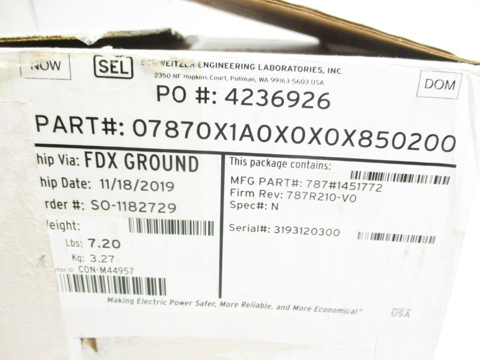 SEL SEL-787 07870X1A0X0X0X850200 6A NSMP