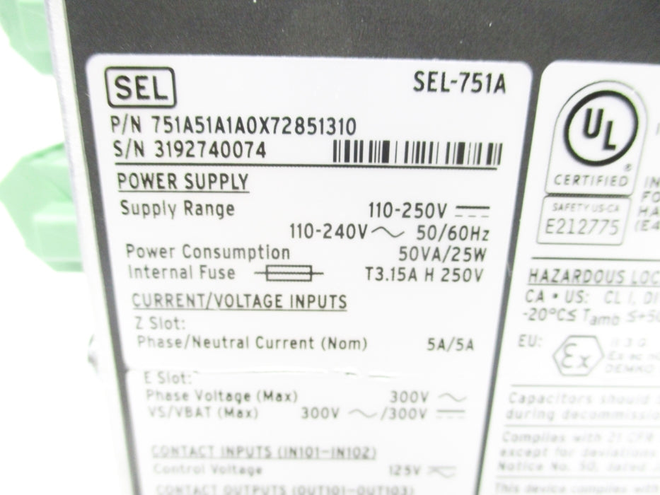SEL SEL-751A 751A51A1A0X72851310 5A UNMP