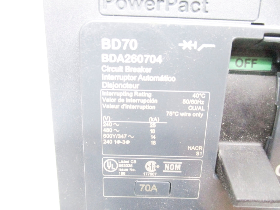 SQUARE D BDA260704 70A 480V NSNP
