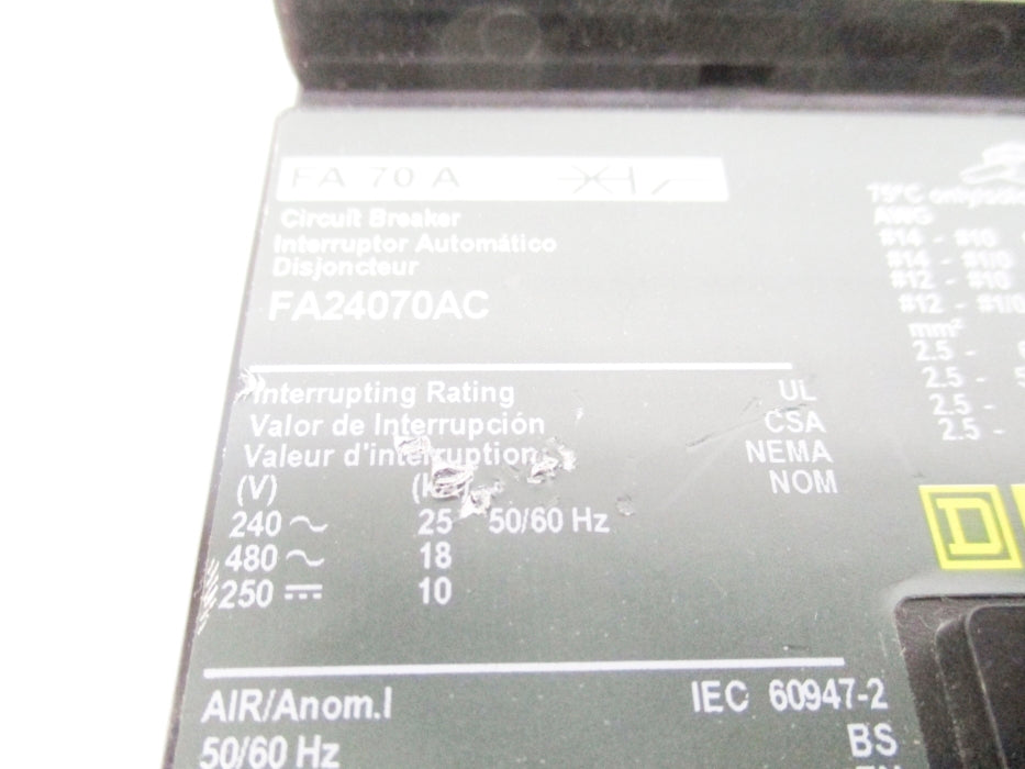 SQUARE D FA24070AC 70A 480V UNMP