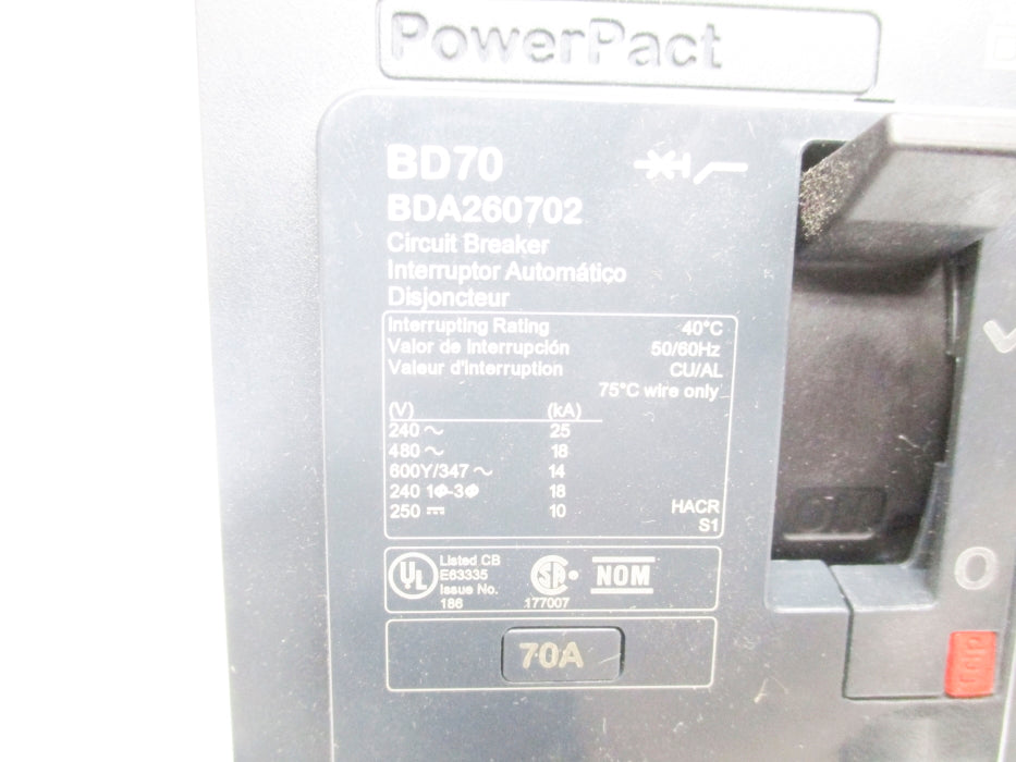 SQUARE D BDA260702 70A 480V NSNP