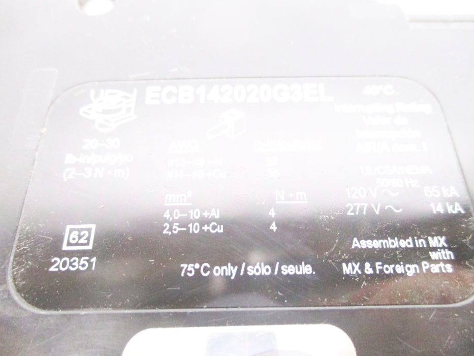 SQUARE D ECB142020G3EL 20A 277V NSNP
