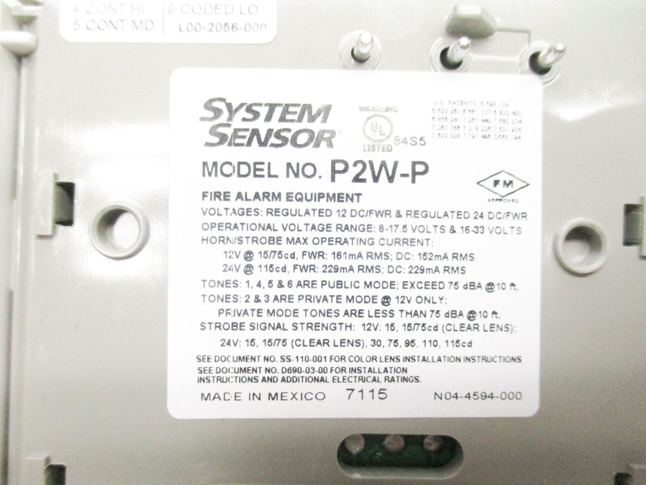 SYSTEM SENSOR P2W-P NSMP