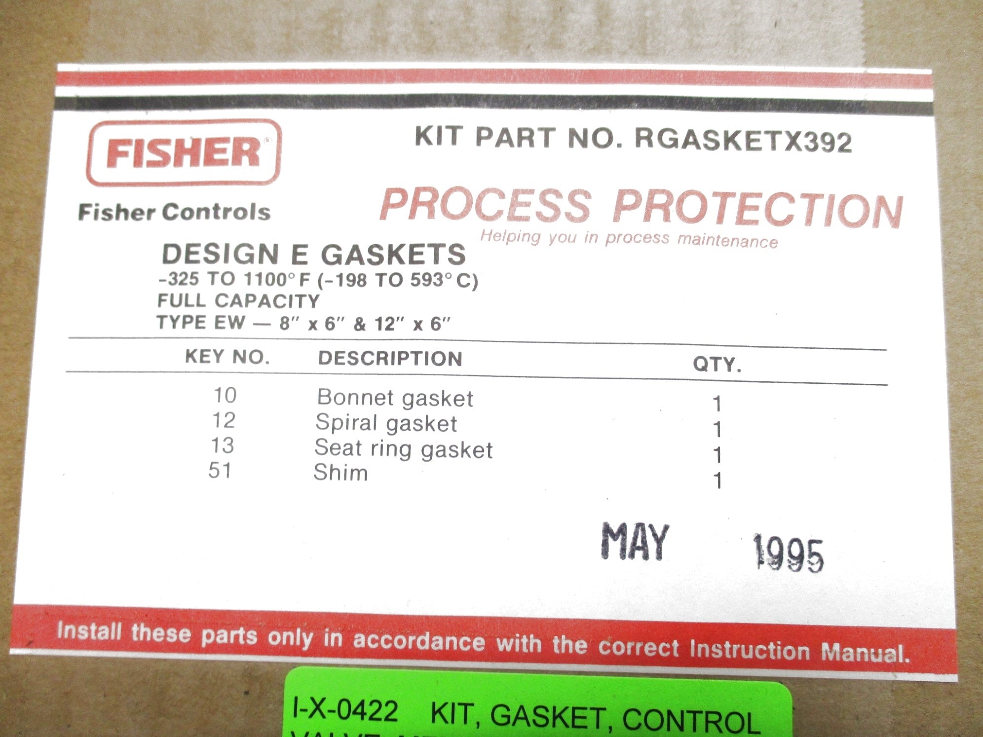 FISHER RGASKETX392 NSMP