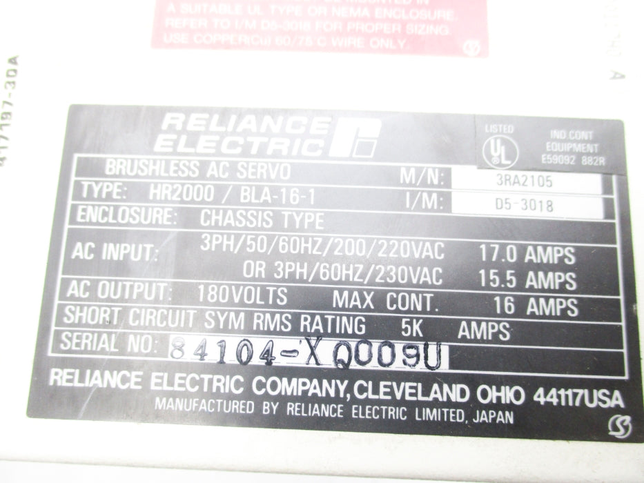 RELIANCE ELECTRIC HR2000/BLA-16-1 230VAC 15.5A UNMP