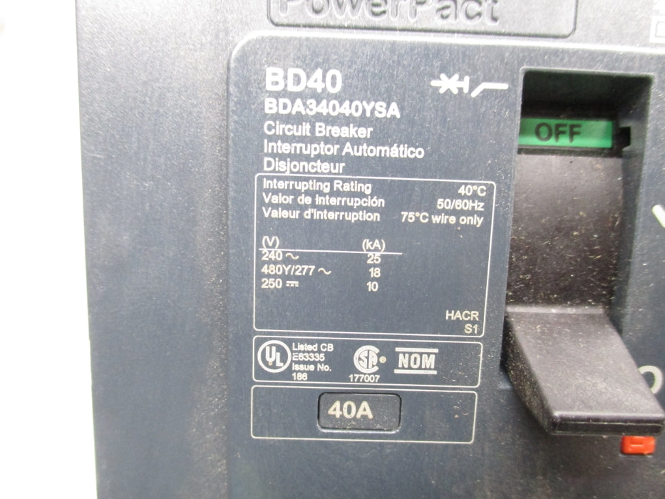 SQUARE D BDA34040YSA 40A 277V NSNP
