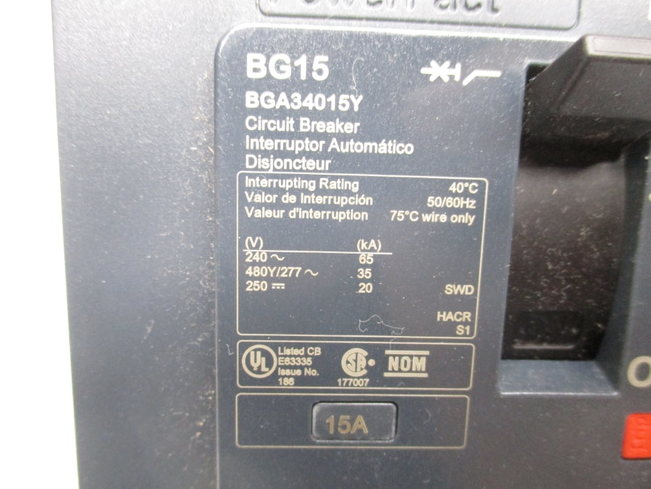 SQUARE D BGA34015Y 15A 277V NSNP