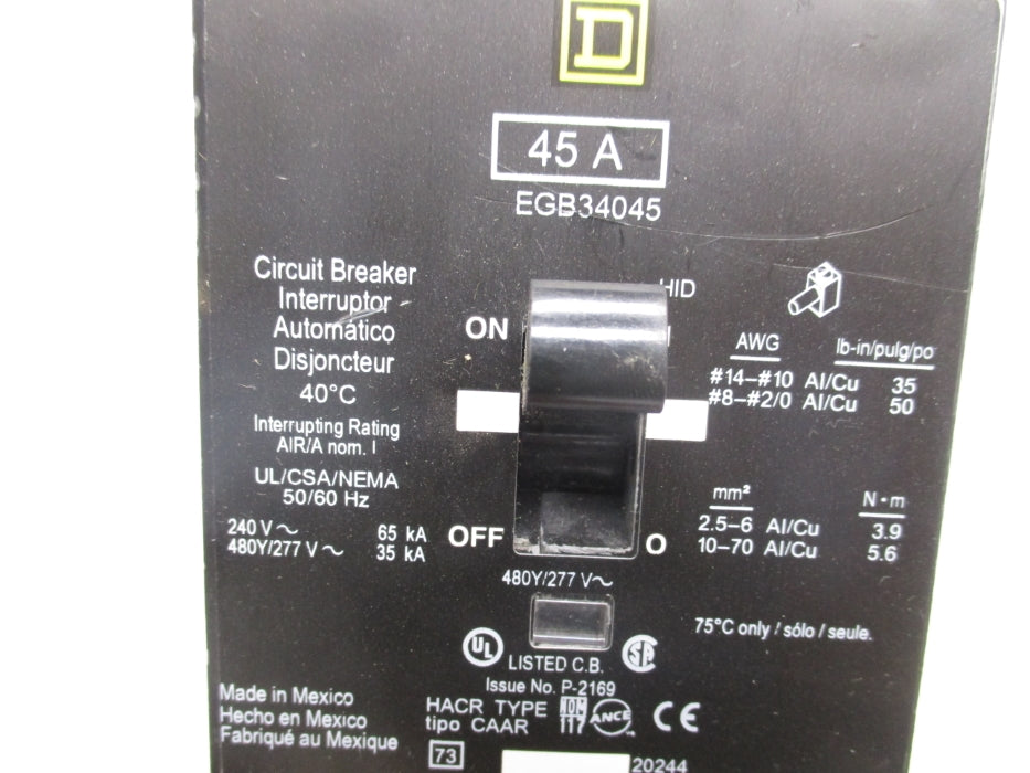 SQUARE D EGB34045 277V 45A NSNP