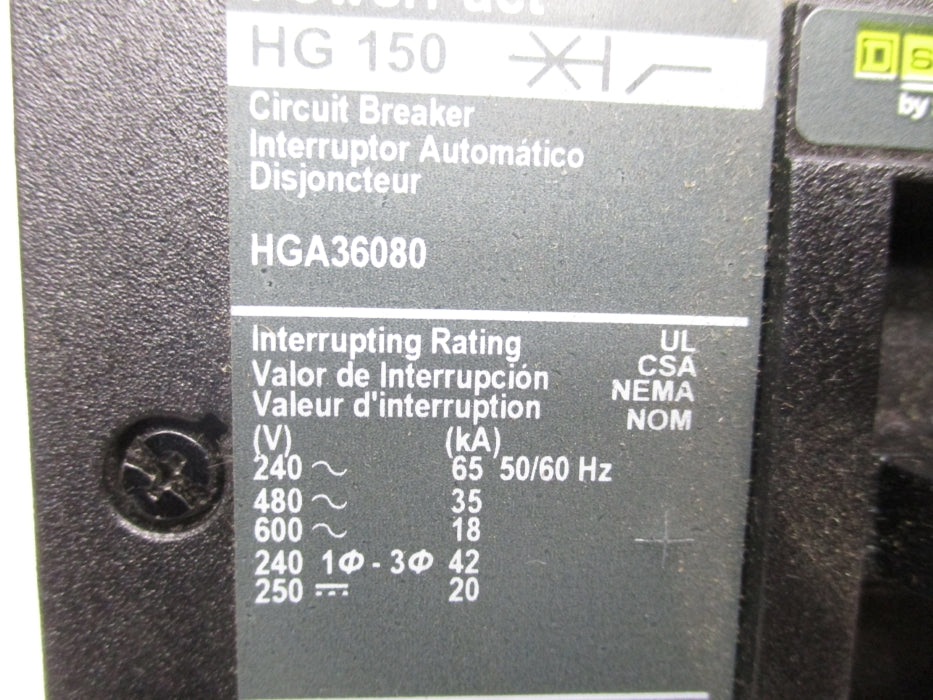 SQUARE D HGA36080 600V 80A NSNP
