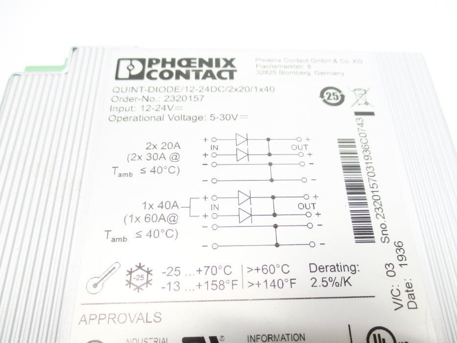PHOENIX CONTACT QUINT-DIODE/12-24DC/2X20/1X40 NSNP