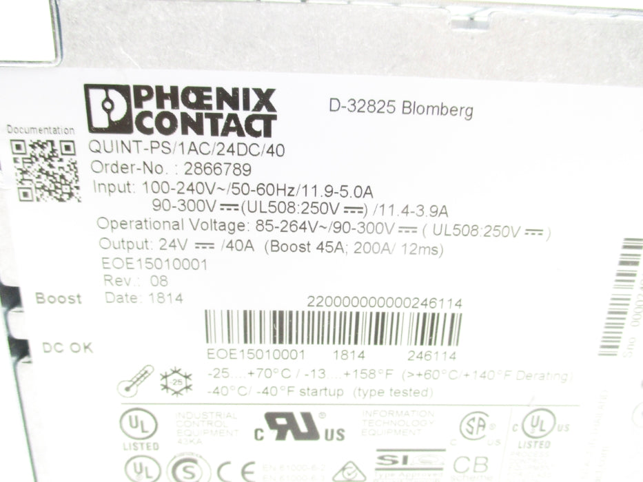 PHOENIX CONTACT QUINT-PS/1AC/24DC/40 100-240V 11.9-5.0A UNMP