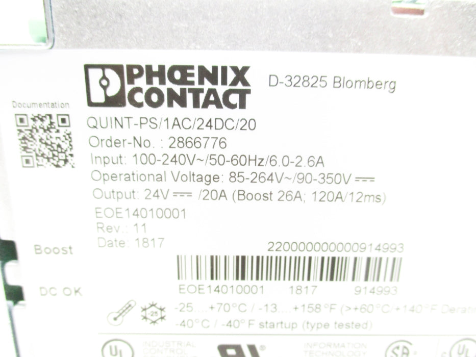 PHOENIX CONTACT QUINT-PS/1AC/24DC/20 NUPI