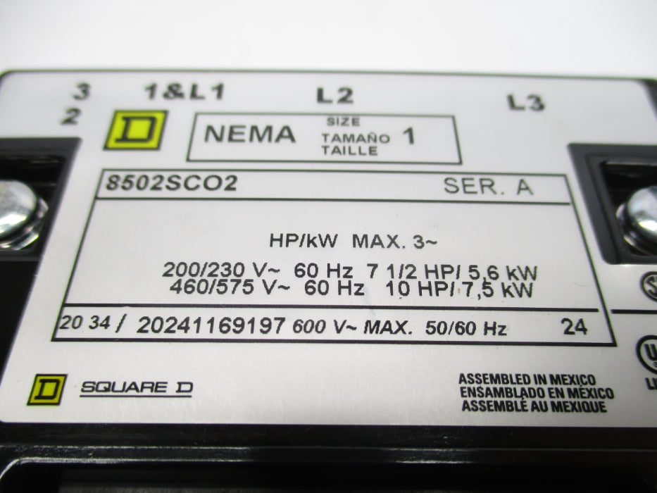 SQUARE D 8502SCO2V08 SER. A 208V NSMP