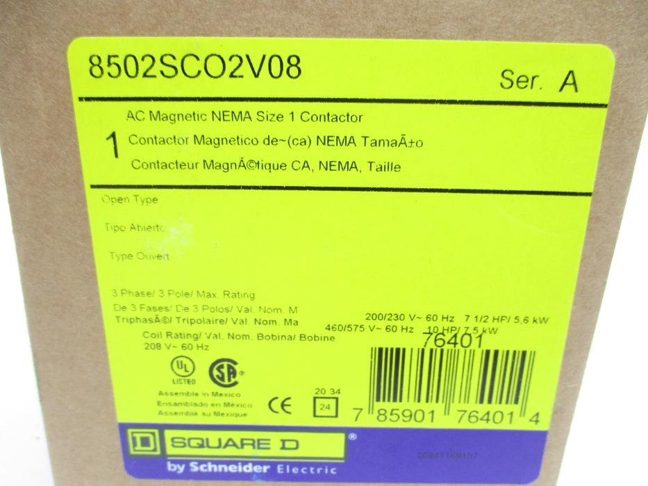 SQUARE D 8502SCO2V08 SER. A 208V NSMP