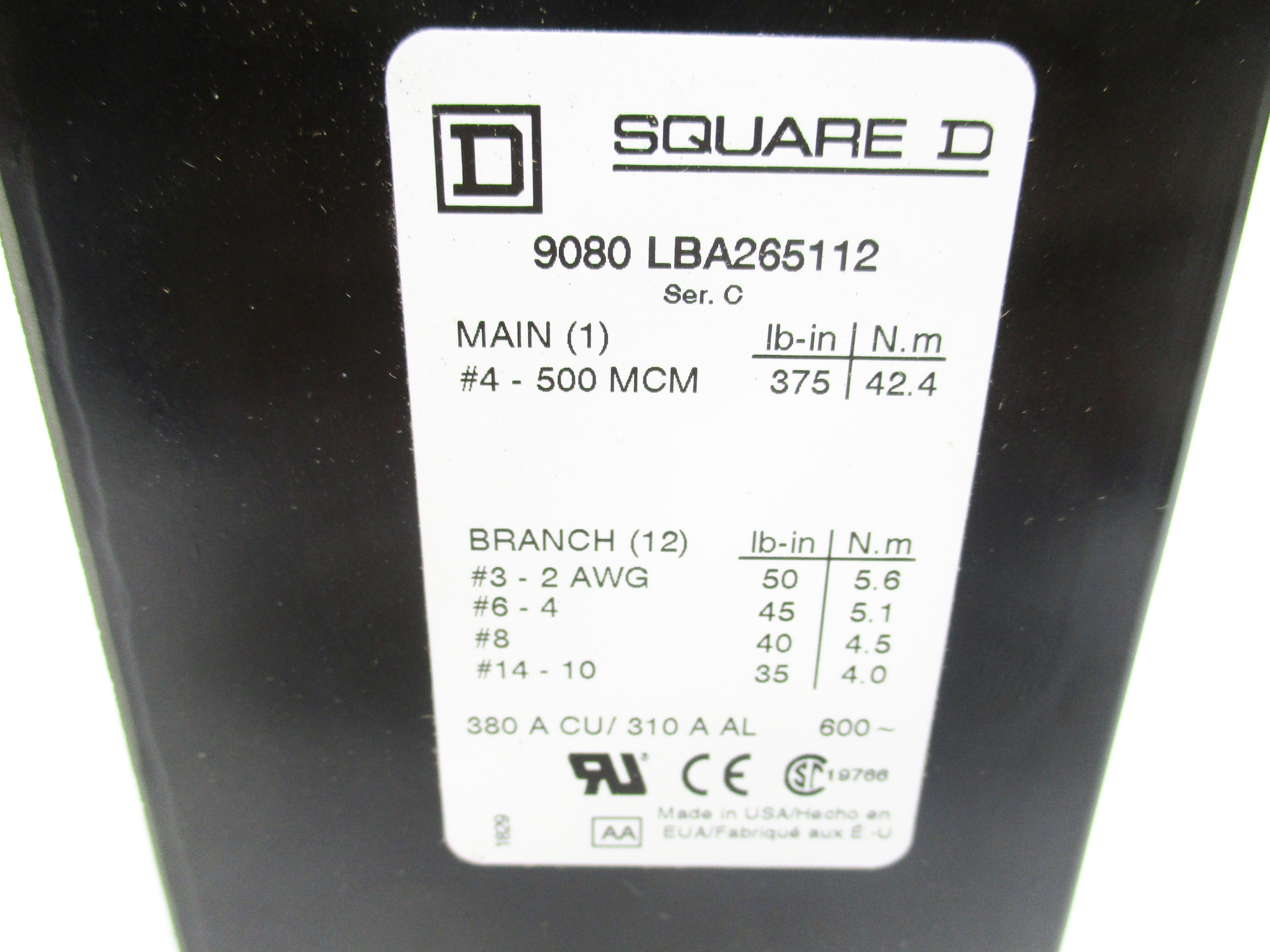 SQUARE D 9080LBA265112 SER. C NSMP
